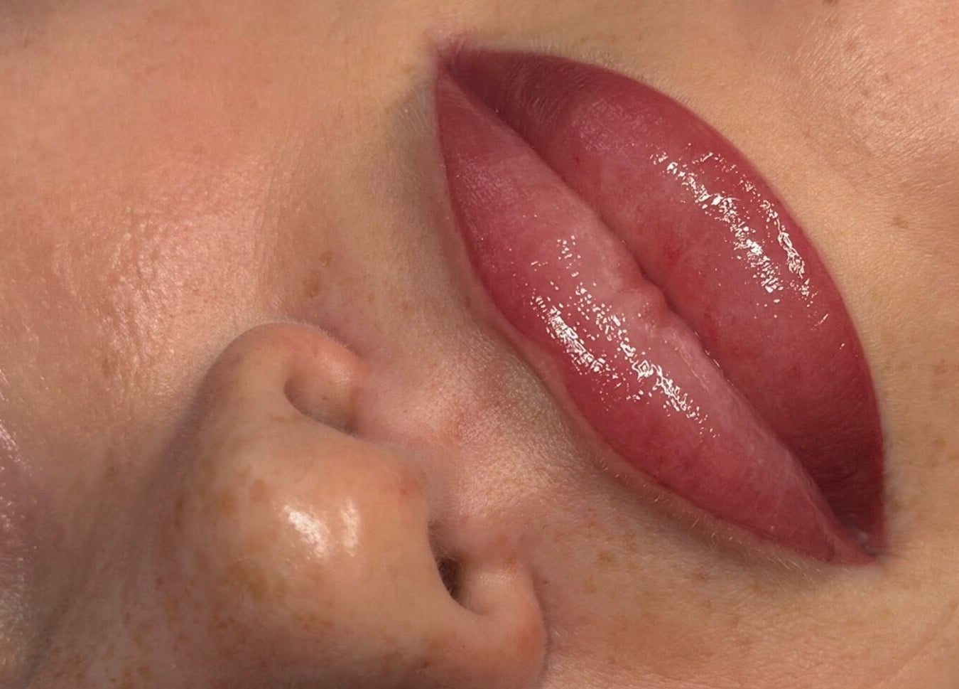 Close-up of glossy lips at Julia Clark Aesthetics & Academy, Redbourn, England, GB.