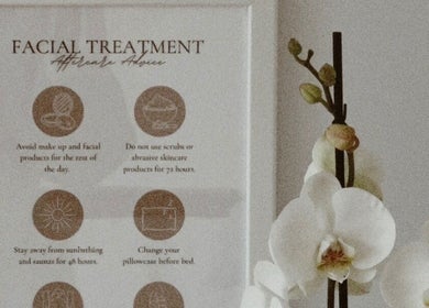 Facial aftercare details at Kati Aesthetics, London, England, GB, next to elegant white orchids.