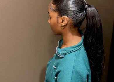Sleek high ponytail hairstyle showcased at GlamTress✨, Luton, England, GB.