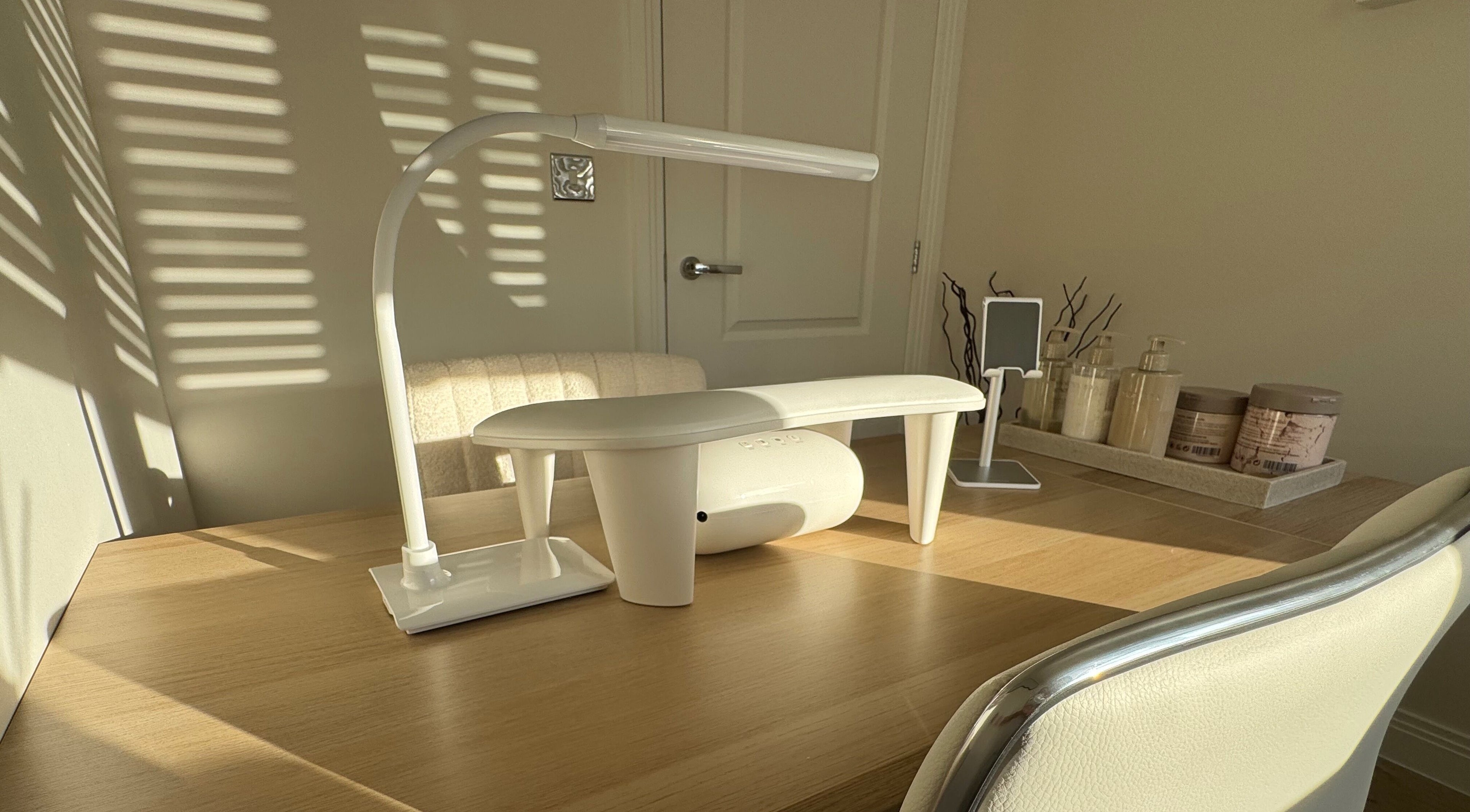 Sunlit nail station at So-Swifticated Beauty By Anna, Farington, England, GB, ready for a tranquil experience.