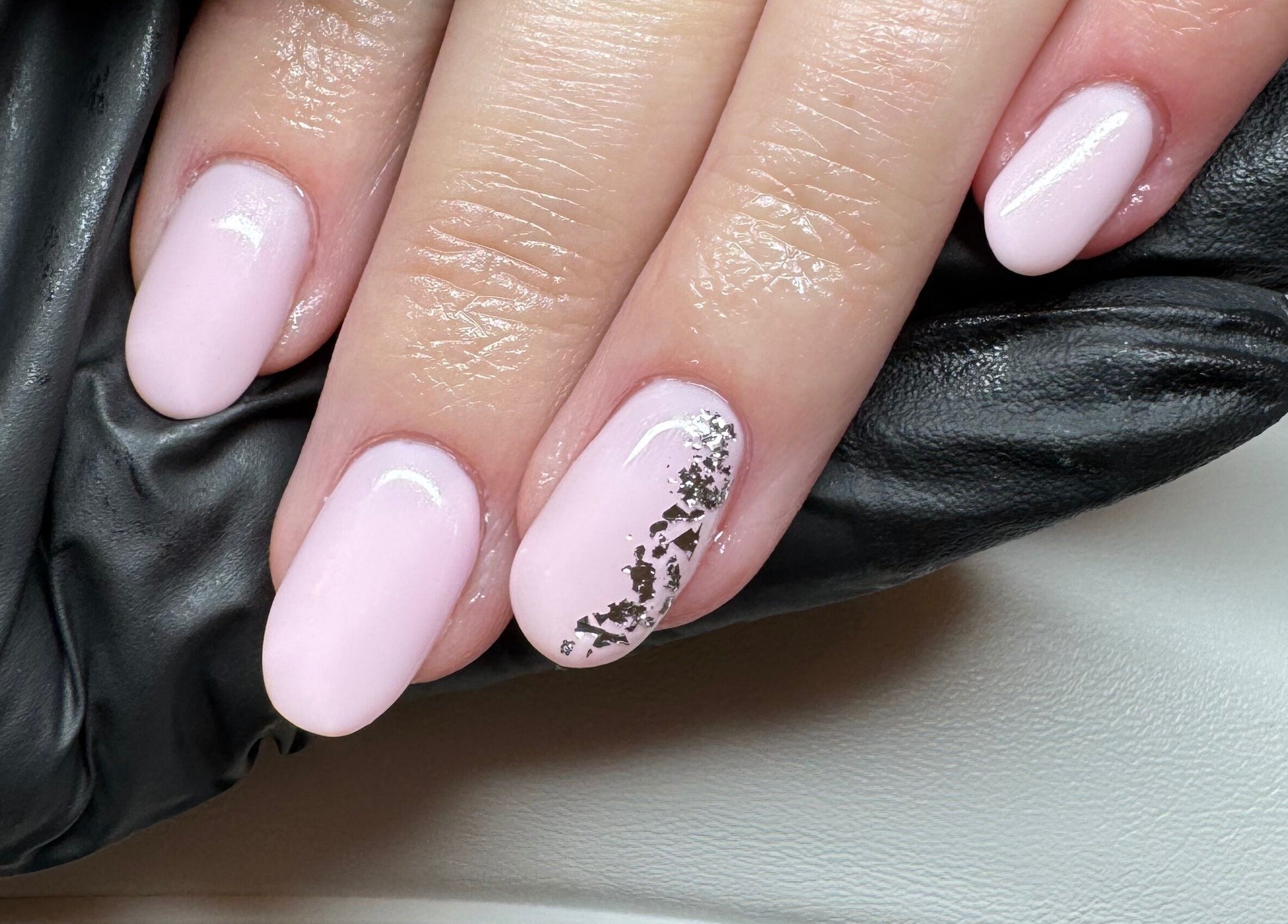 Pink nails with silver accents at So-Swifticated Beauty By Anna, Farington, England, GB.