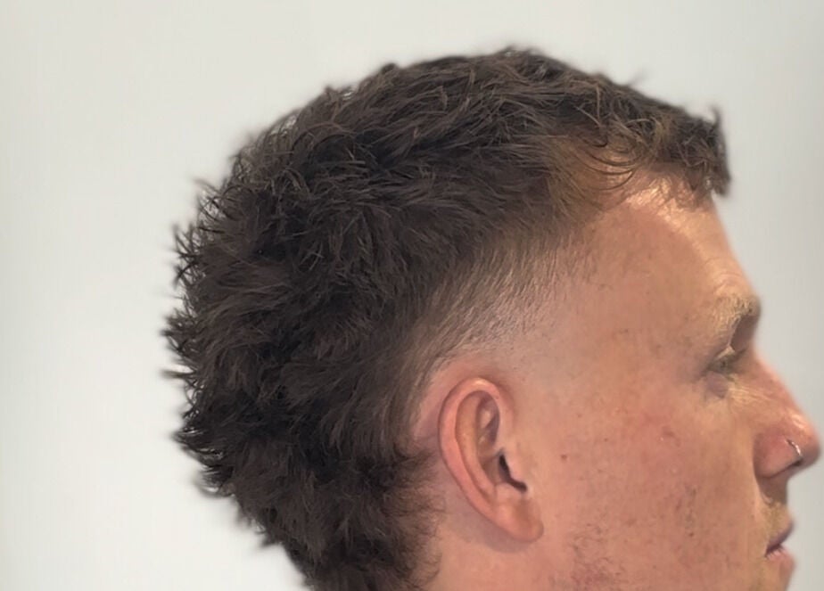 Side view of modern fade haircut at HairbyLiam in Lara, Victoria, AU. Stylish and trendy men's cut.