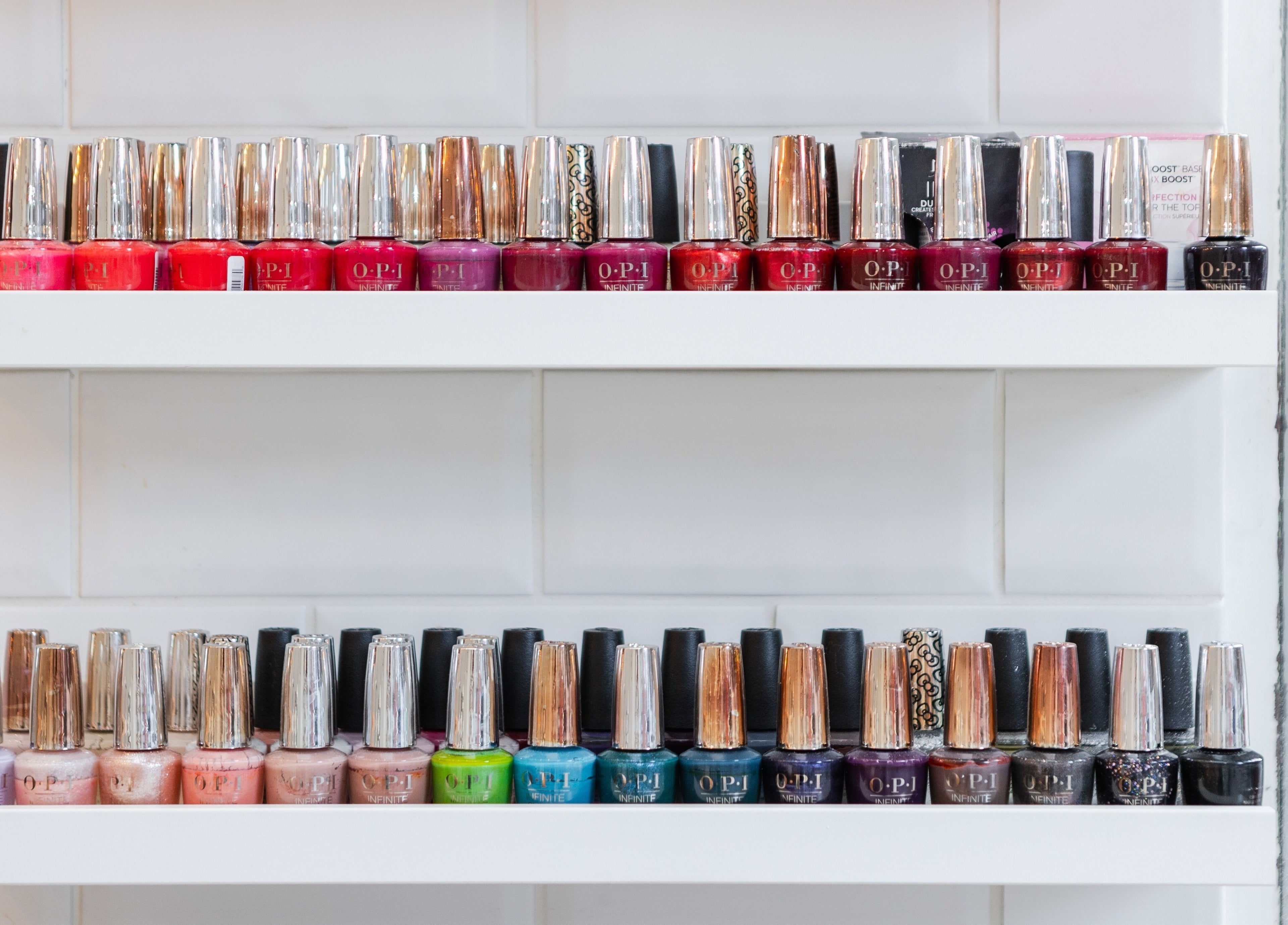 Colorful nail polish display at Brigita Vather, London, England, GB.