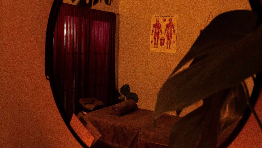 Relaxing massage room at Massage Em, Morrinsville, Waikato, NZ featuring warm tones and soothing decor.