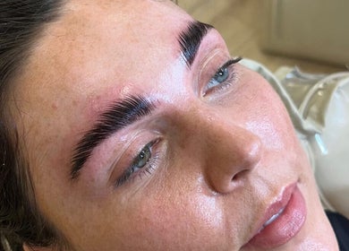 Close-up of beautifully shaped brows at Waglash Brows, Solihull, England, GB showing precision and care.