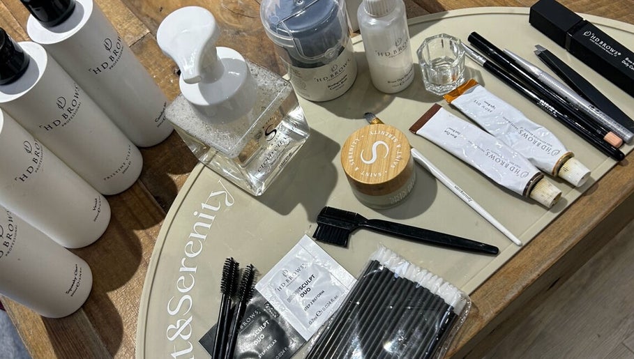 High-quality brow products displayed at Lillia at Waglash Brows, Solihull, England, GB.