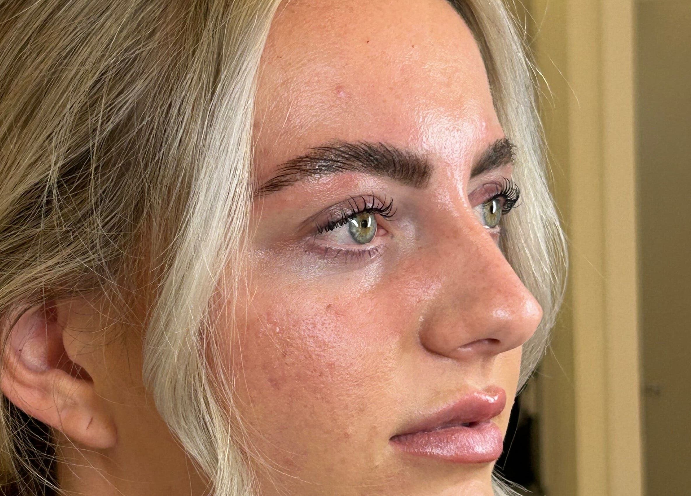 Close-up of perfectly shaped eyebrows at Brows at Henley House, Henley-in-Arden, England, GB.