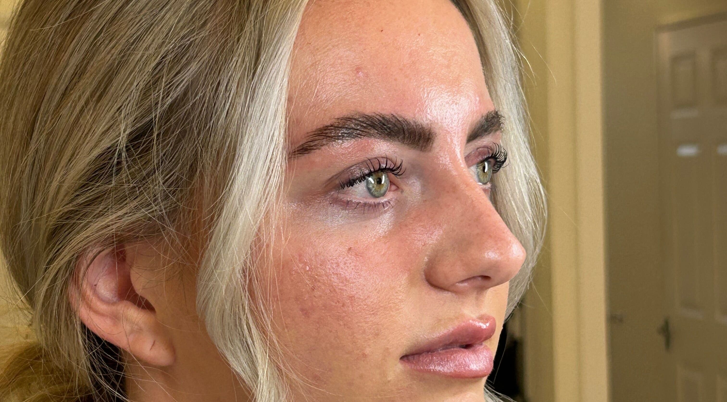 Close-up of perfectly shaped eyebrows at Brows at Henley House, Henley-in-Arden, England, GB.