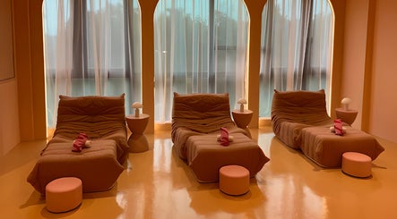 Peaceful lounge chairs at Nest Retreat, Putrajaya, Selangor, MY, offering a calming wellness experience.