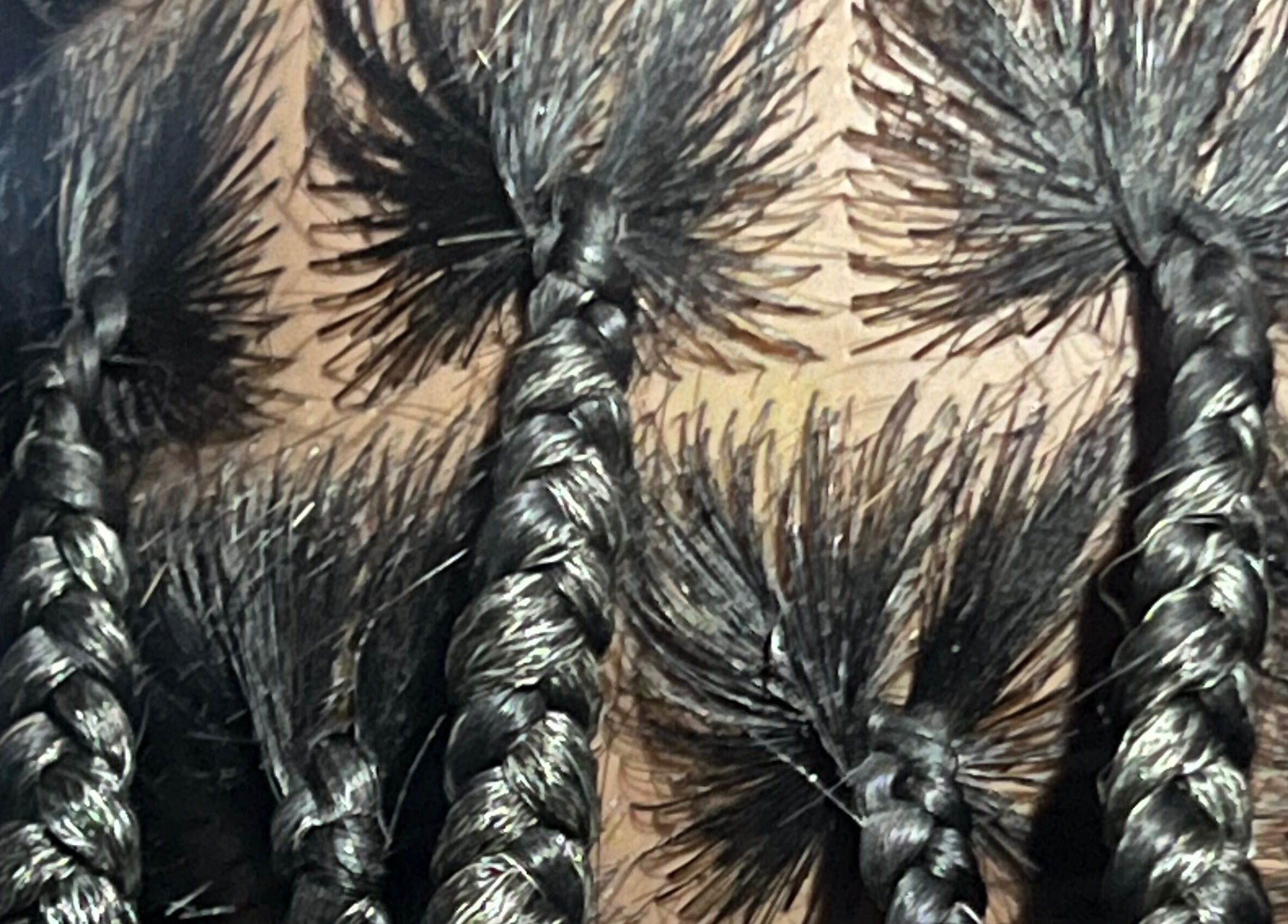 Close-up of detailed braiding at K’Luxe Braid Boutique in Portmore, St. Catherine, JM.