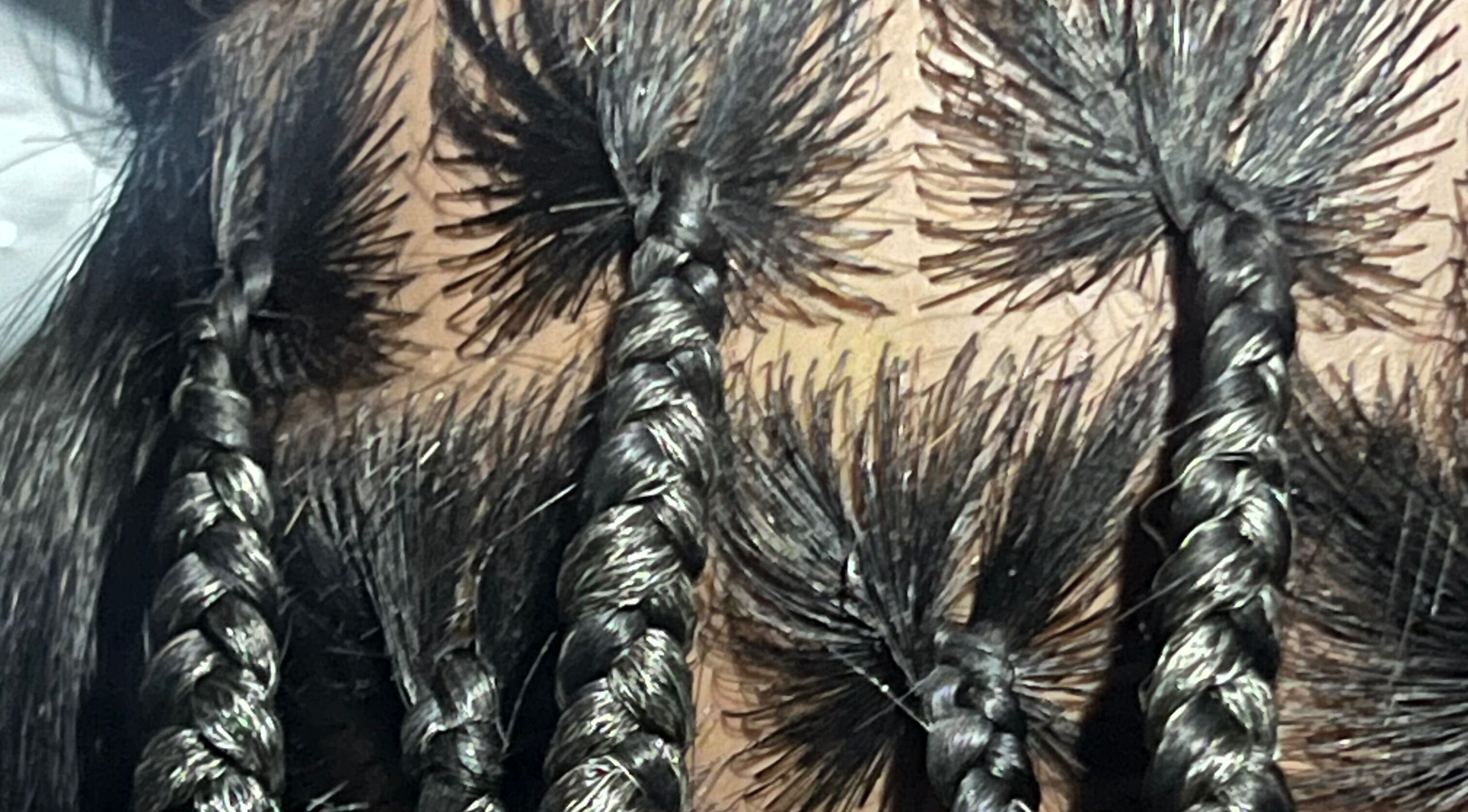 Close-up of detailed braiding at K’Luxe Braid Boutique in Portmore, St. Catherine, JM.