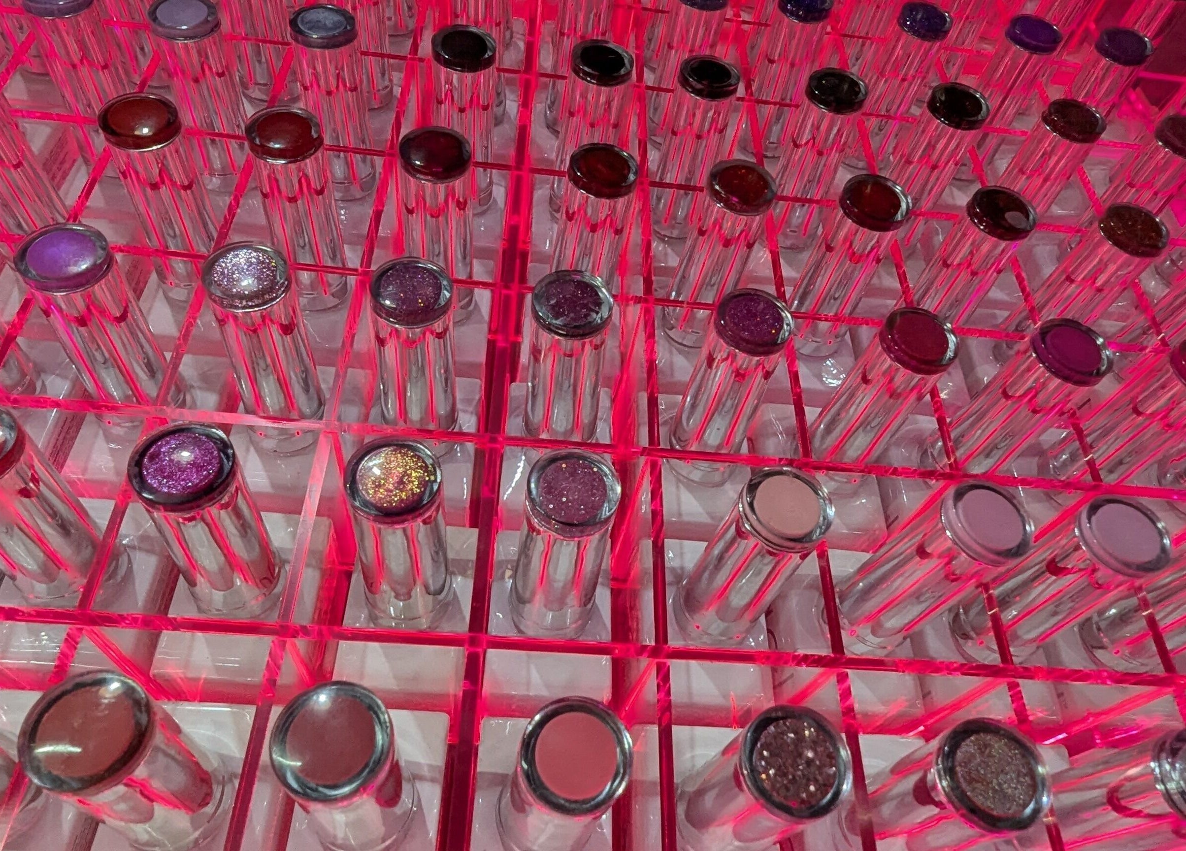Vibrant nail polish display at The Nailbox Netherton, Dudley, England, GB showcasing a variety of colors.