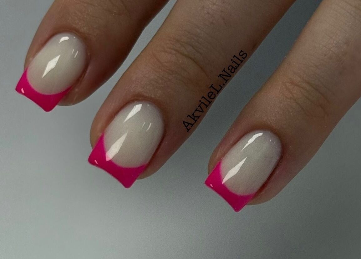 Bright pink French manicure at AkvileL Nails, Mullingar, County Westmeath, IE.