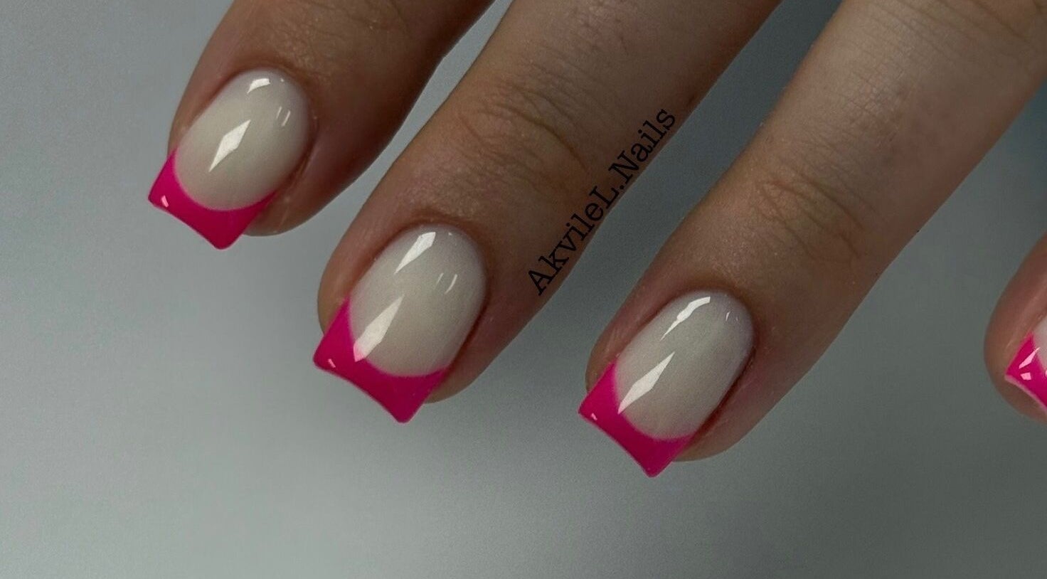 Bright pink French manicure at AkvileL Nails, Mullingar, County Westmeath, IE.