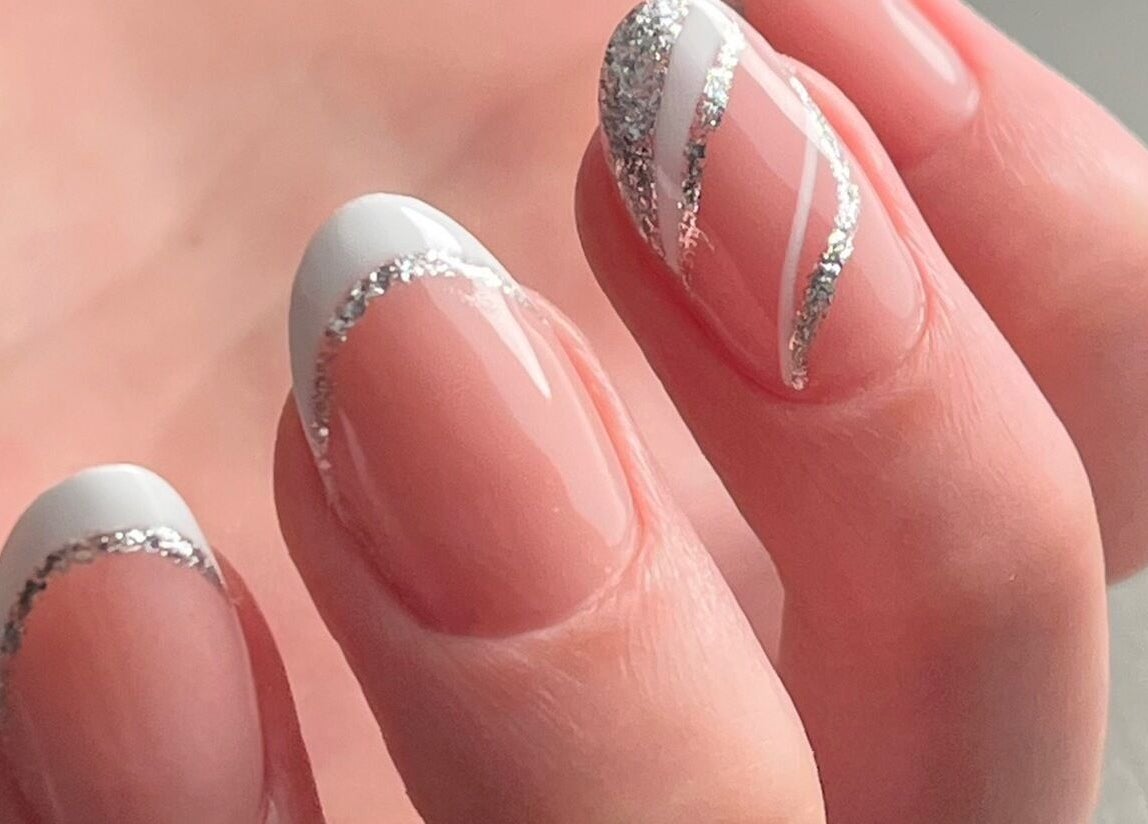 Stylish French manicure with glitter at AkvileL Nails, Mullingar, County Westmeath, IE.