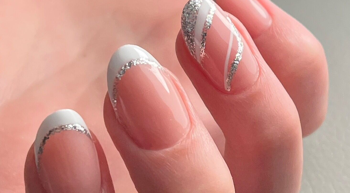 Stylish French manicure with glitter at AkvileL Nails, Mullingar, County Westmeath, IE.