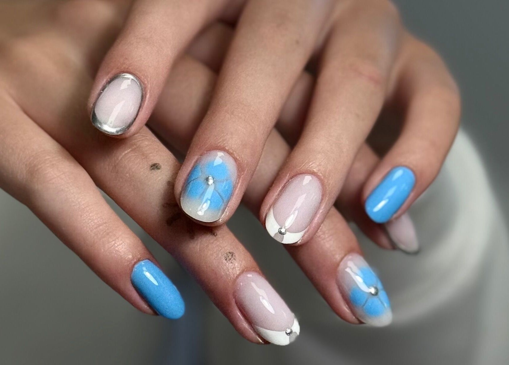 Elegant blue and white nail art at AkvileL Nails, Mullingar, County Westmeath, IE.