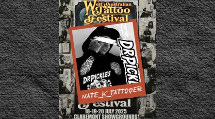 West Australian Tattoo Festival poster featuring a tattoo artist at Claremont, Western Australia, AU.