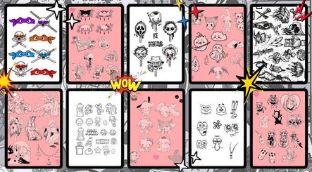 Colorful cartoon sticker designs at Oz Comic-Con Sydney 2025, Sydney, New South Wales, AU.