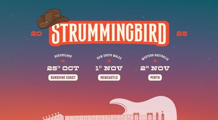 Strummingbird Perth event poster in Claremont, Western Australia, AU with guitar graphic and event dates.