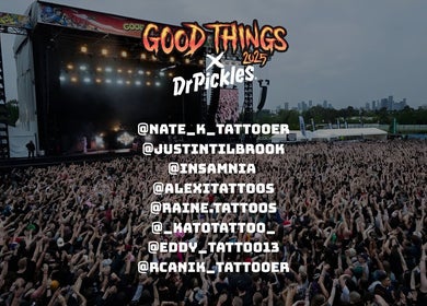 Dr Pickles Tattoo Lane at Good Things Melbourne, Victoria, AU, featuring a vibrant festival crowd.