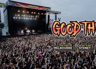 Excited crowd at Good Things Sydney at Dr Pickles Tattoo Lane, Sydney Olympic Park, New South Wales, AU.