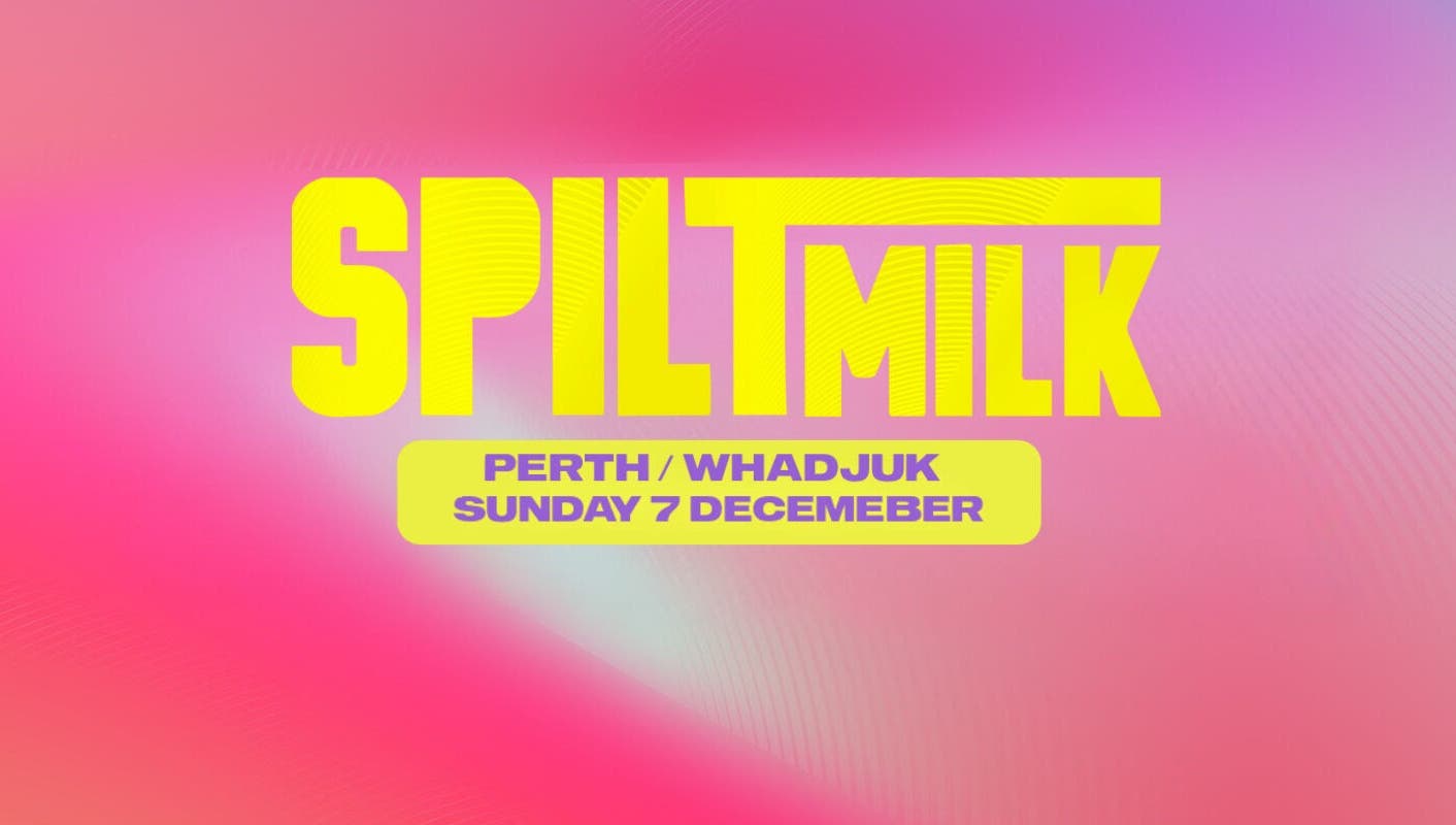 Colorful text promo for Spilt Milk Perth at Dr Pickles Tattoo Lane, Claremont, WA, AU.