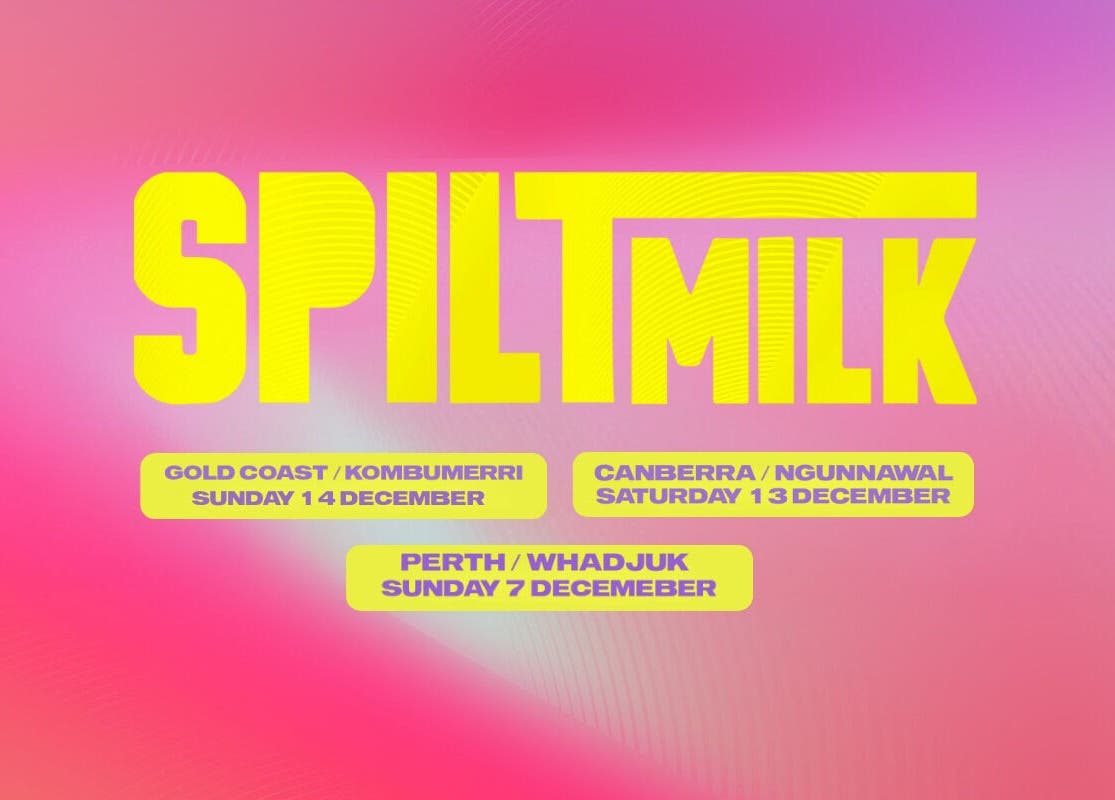 Bright graphic for Spilt Milk festival at Dr Pickles Tattoo Lane in Claremont, Western Australia, AU.