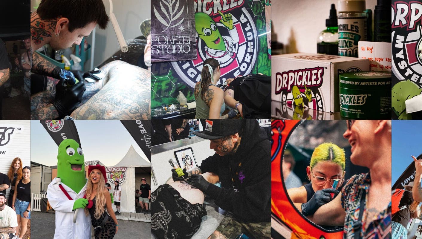 Tattoo art in progress at Dr Pickles Tattoo Lane At Spilt Milk Canberra, Mitchell, Australian Capital Territory, AU.