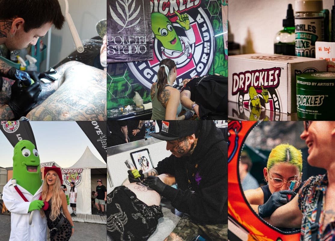 Tattoo art in progress at Dr Pickles Tattoo Lane At Spilt Milk Canberra, Mitchell, Australian Capital Territory, AU.