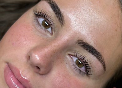 Close-up of radiant lashes and skin at Studio Bloom Beauty, Cattai, New South Wales, AU.
