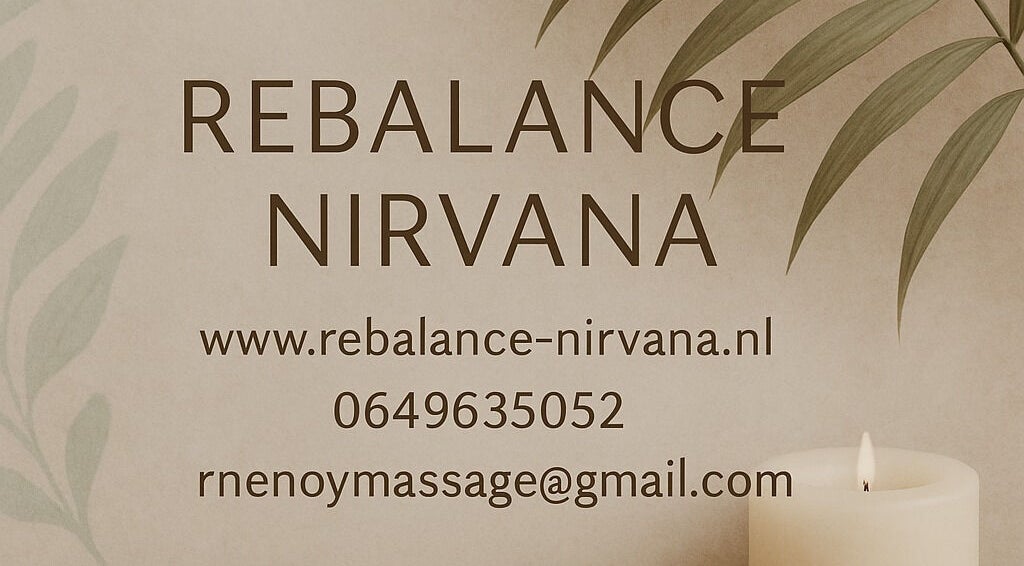 Contactgegevens en een kaars bij Rebalance & Nirvana massagepraktijk in Landgraaf, Limburg, NL.
