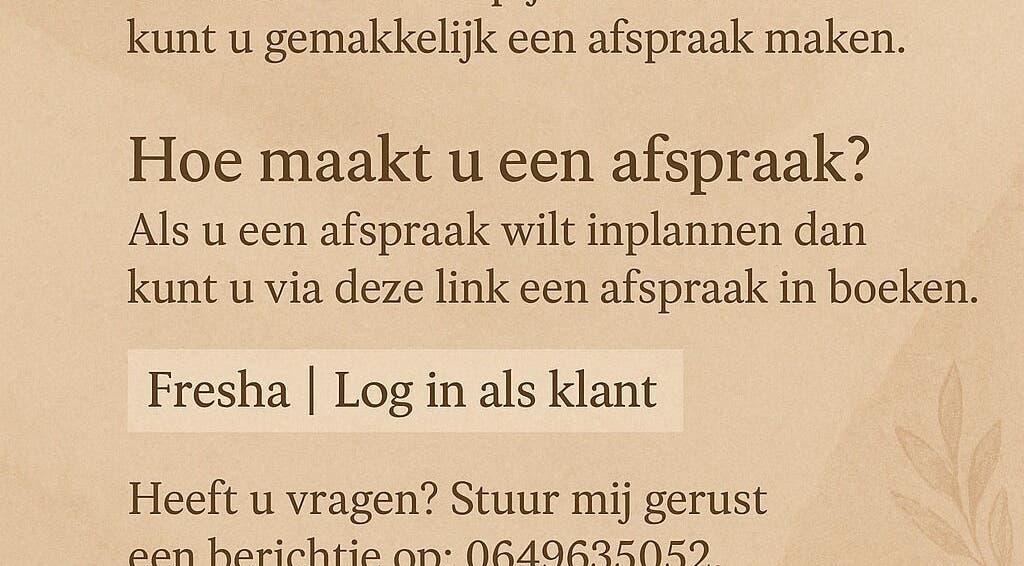 Hoe maakt u een afspraak bij Rebalance & Nirvana massagepraktijk in Landgraaf, Limburg, NL.