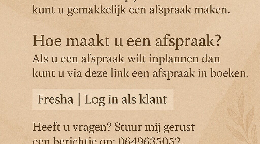 Hoe maakt u een afspraak bij Rebalance & Nirvana massagepraktijk in Landgraaf, Limburg, NL.