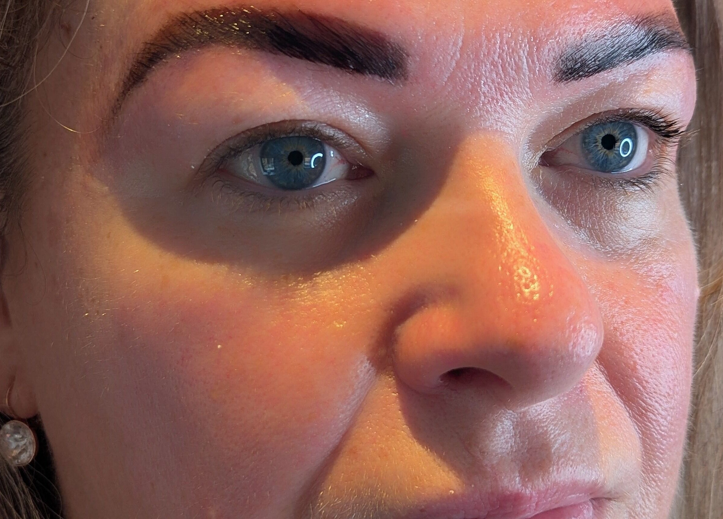 Close-up of expertly shaped brows at Brows by Bettina, Tadley, England, GB. Highlighting meticulous detail.