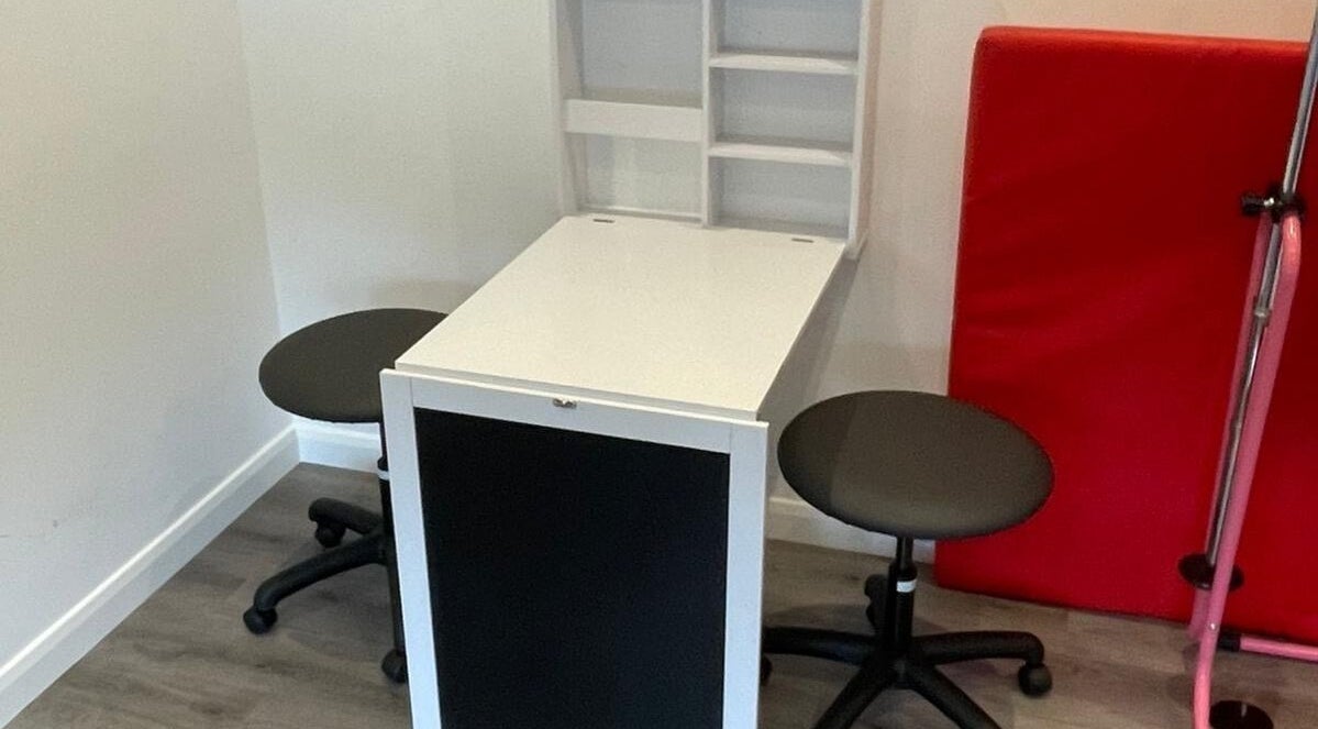 Modern manicure station at Glambylilymay, Hadleigh, England, GB, designed for client comfort.