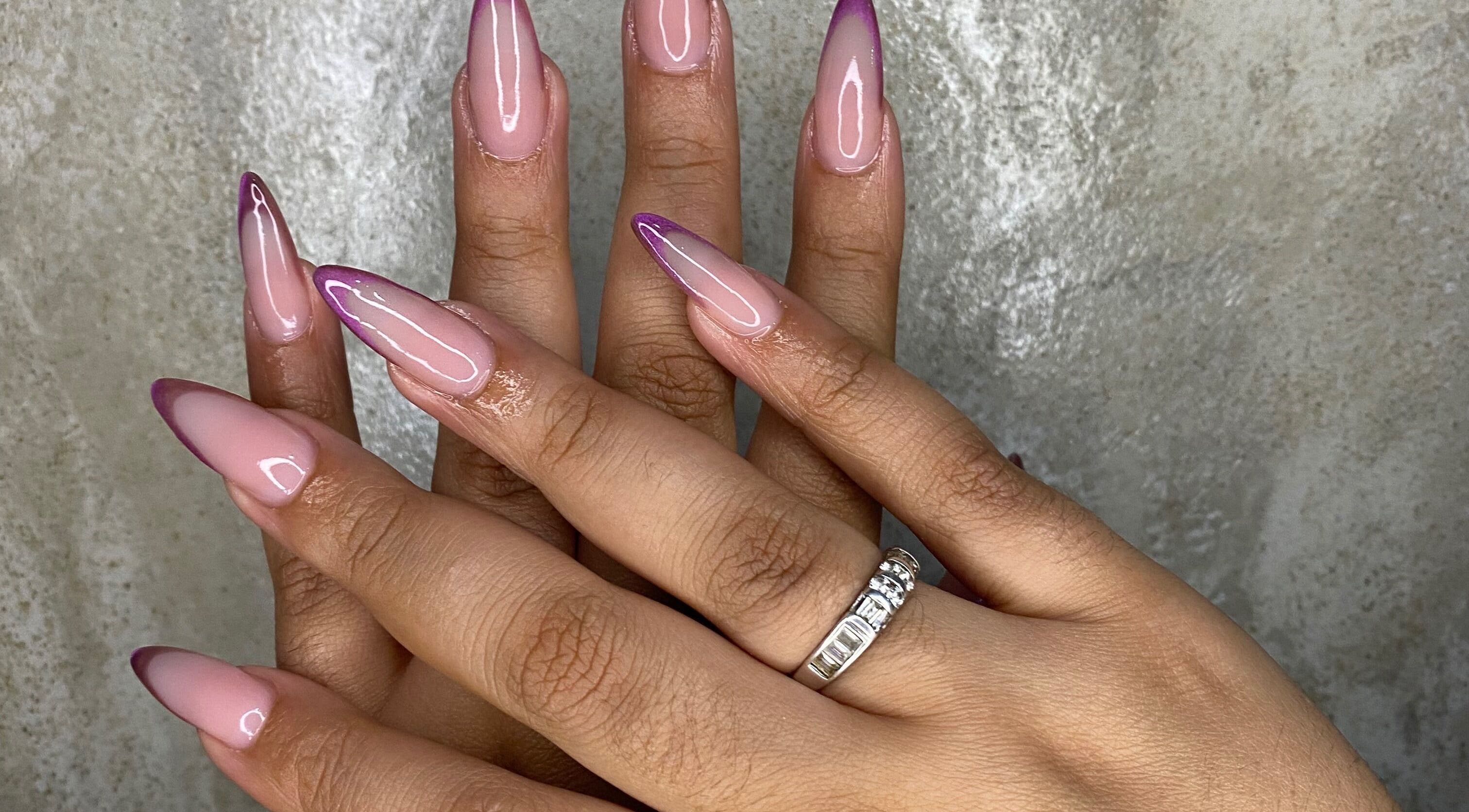 Stylish purple ombre nails at Iconic Nail Bar, Johannesburg South, Gauteng, ZA.