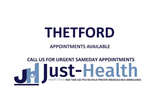 Just Health Thetford Driver Medical Clinic IP24 1HP offers same-day appointments in Thetford, England, GB.
