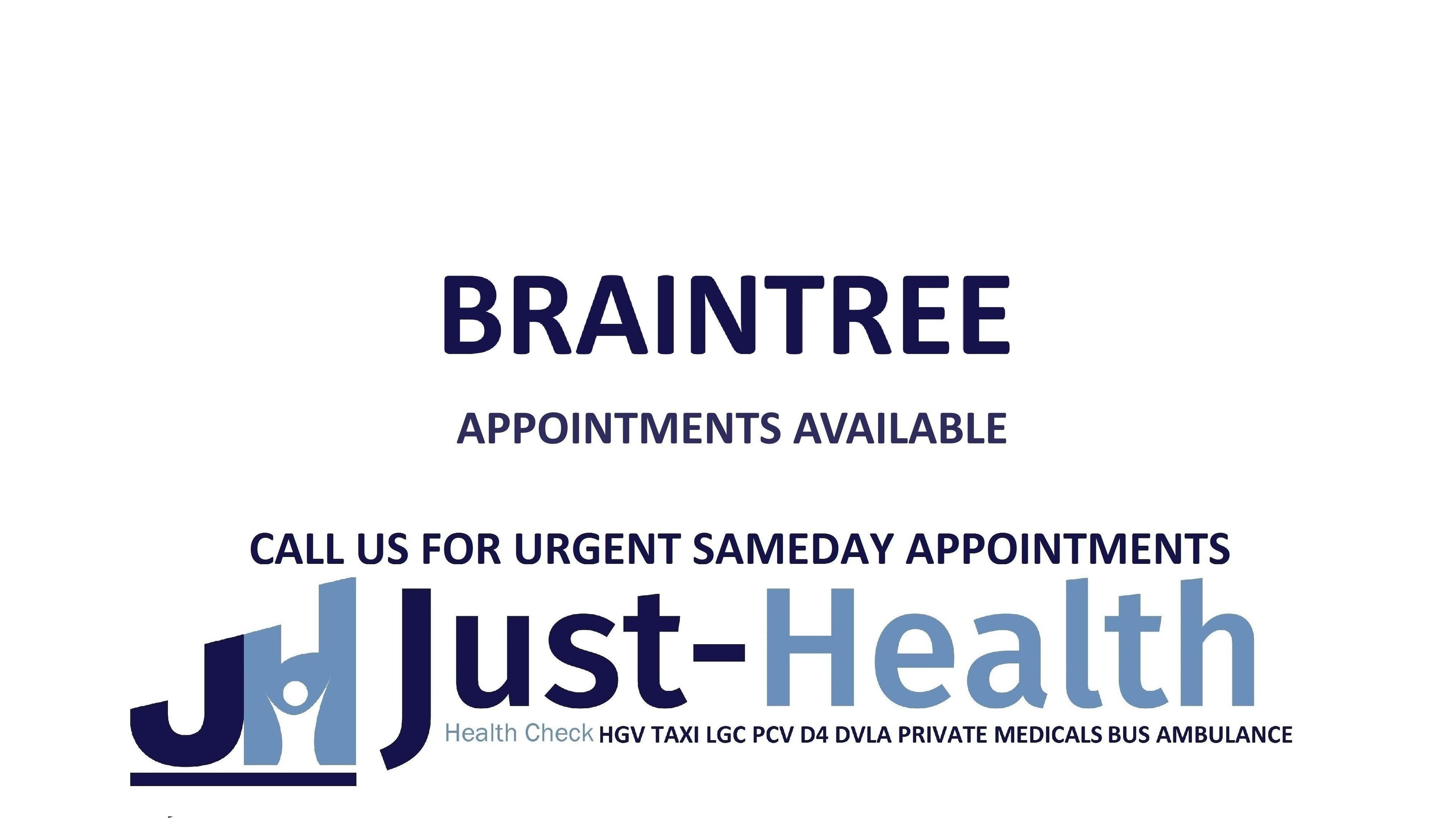 Image promoting Just Health Braintree Driver Medical Clinic CM7 2SD in Braintree, England, GB. Appointments available.