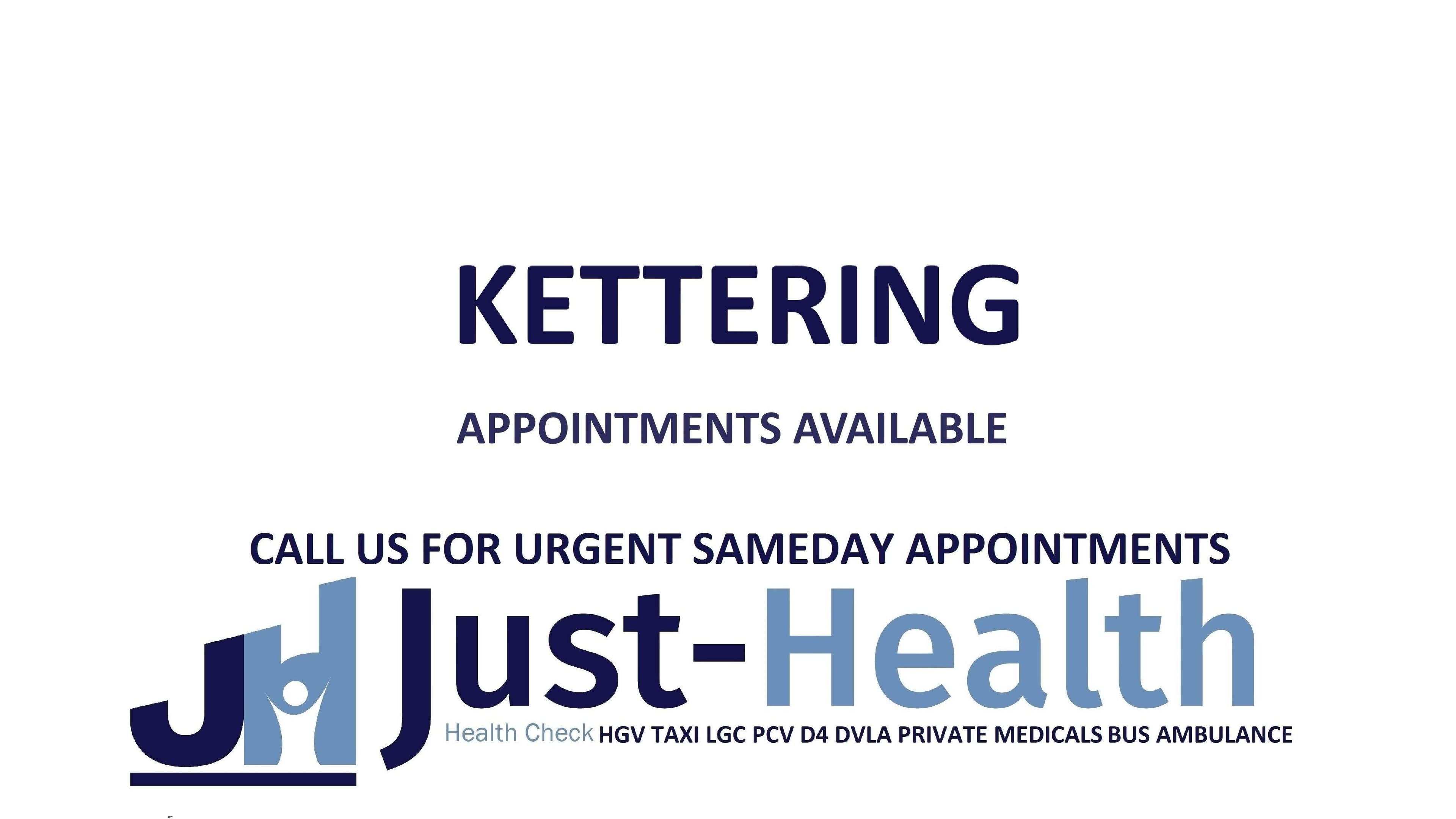 Just Health Kettering Driver Medical Clinic NN16 8PT offering same-day appointments in Kettering, England, GB.