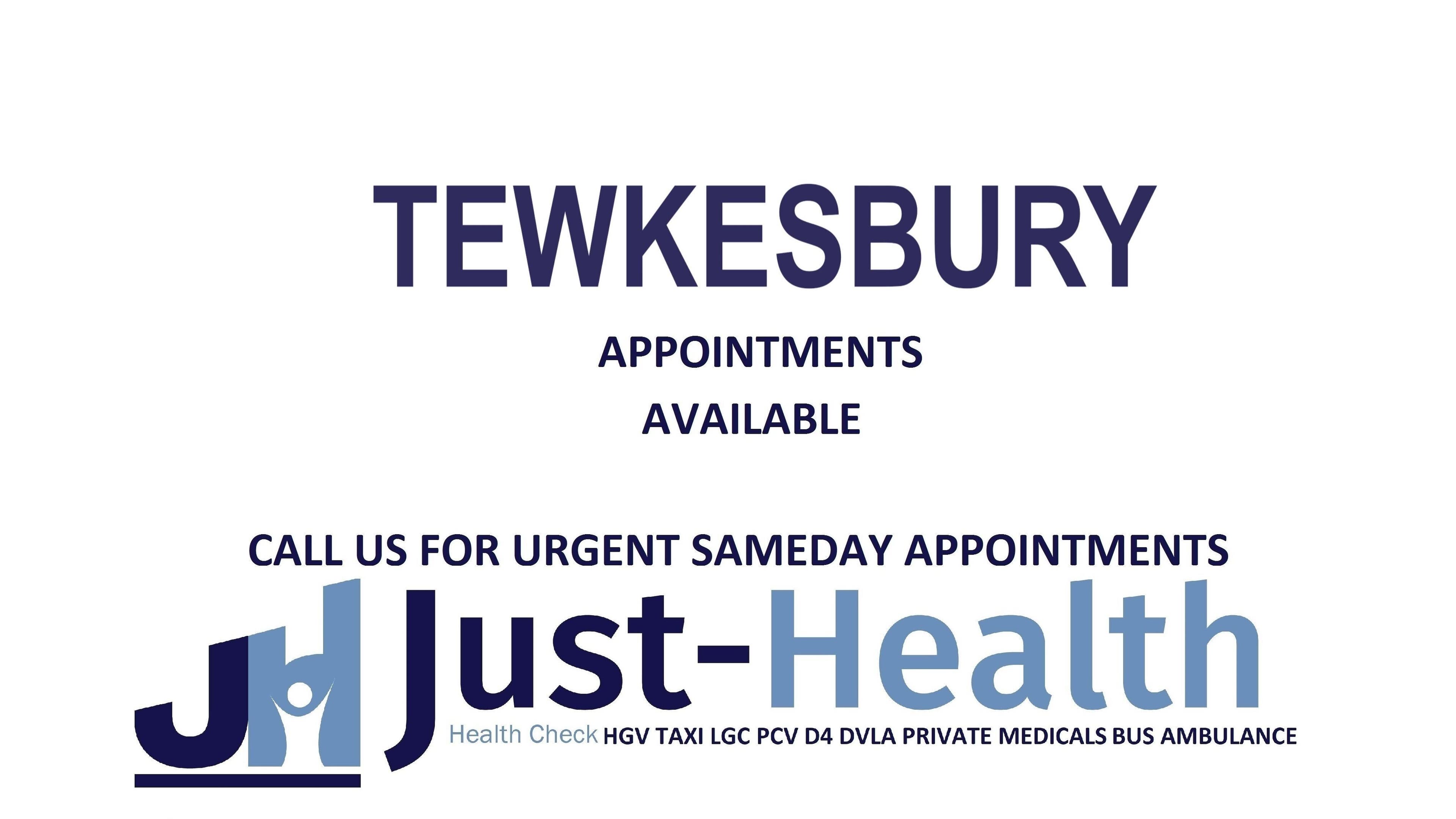Just Health Tewkesbury Driver Medical Clinic GL20 8UQ offers same-day appointments. Located in Tewkesbury, England, GB.