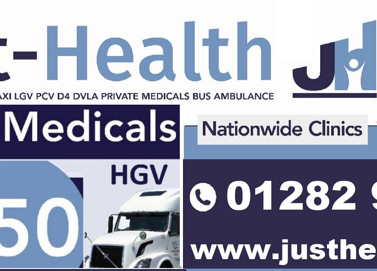 Branding display for Just Health Liverpool Fairfield Driver Medical Clinic L7 9NJ, located in Liverpool, England, GB.