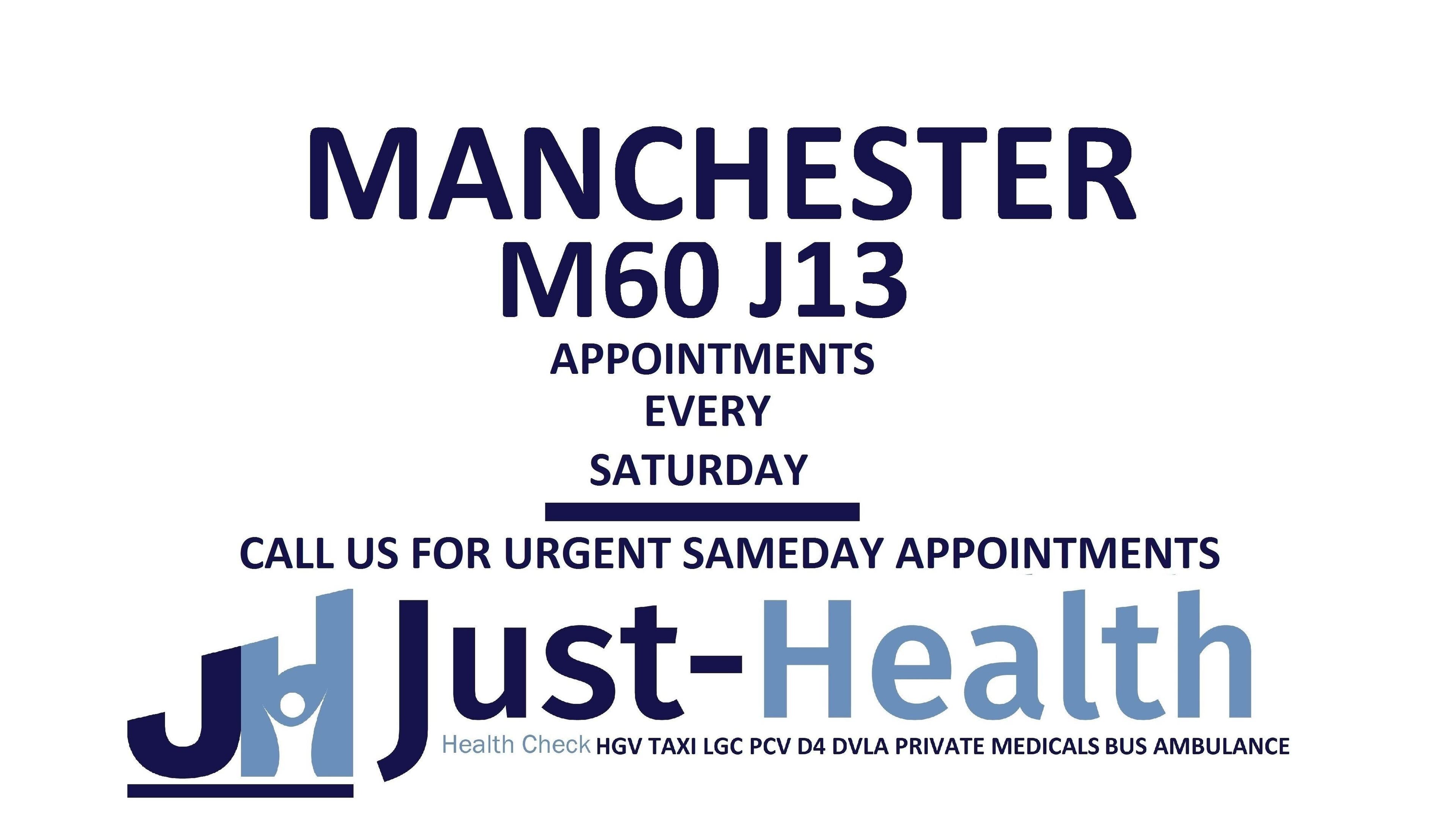 Just Health Manchester M25 3BD offers Saturday driver medicals in Prestwich, England, GB.