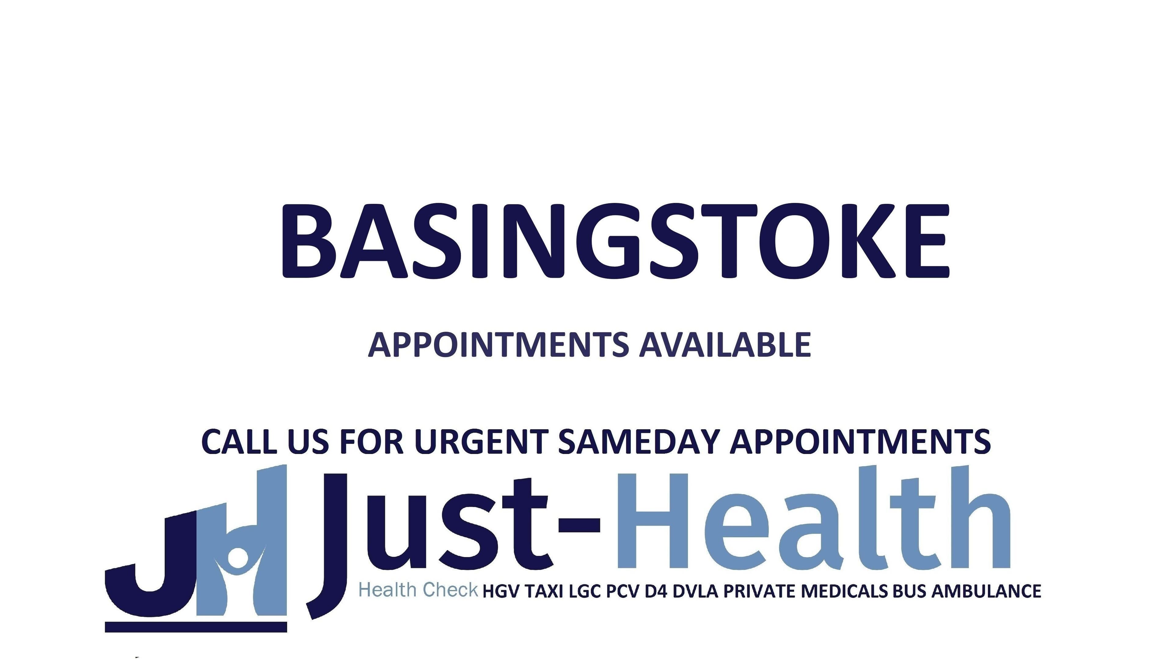 Just Health Basingstoke Driver Medical Clinic RG21 6YU offers same-day appointments, located in Basingstoke, England, GB.