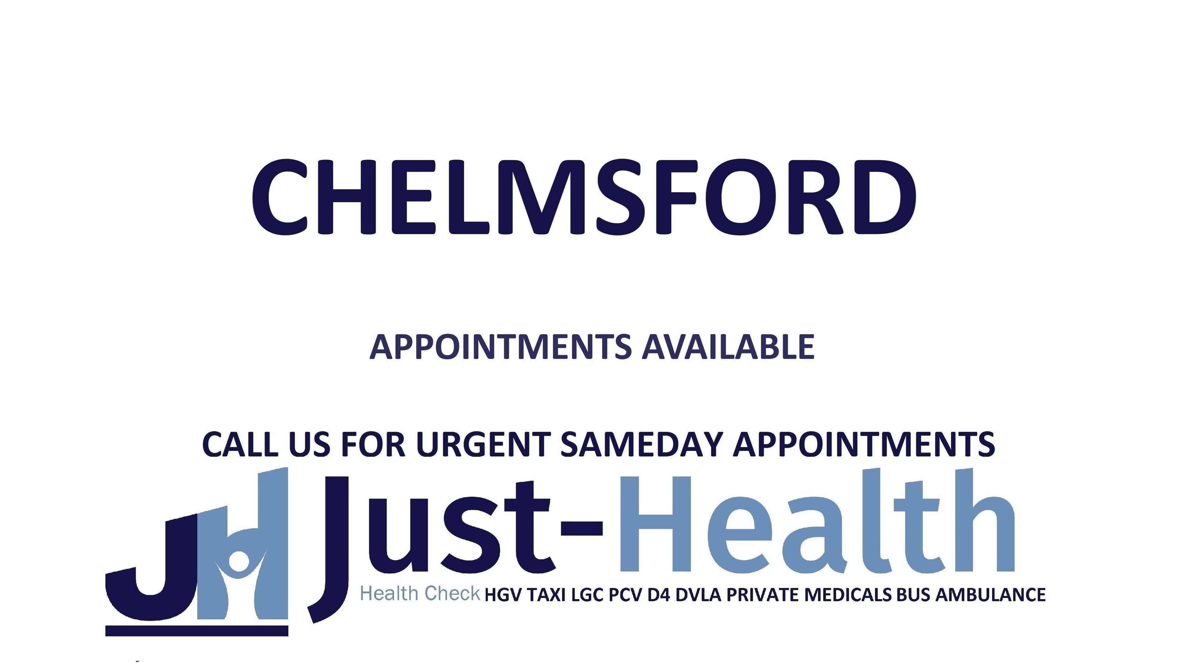 Just Health Chelmsford appointment details at D4 Medical Clinic CM2 6GF, Chelmsford, England, GB.