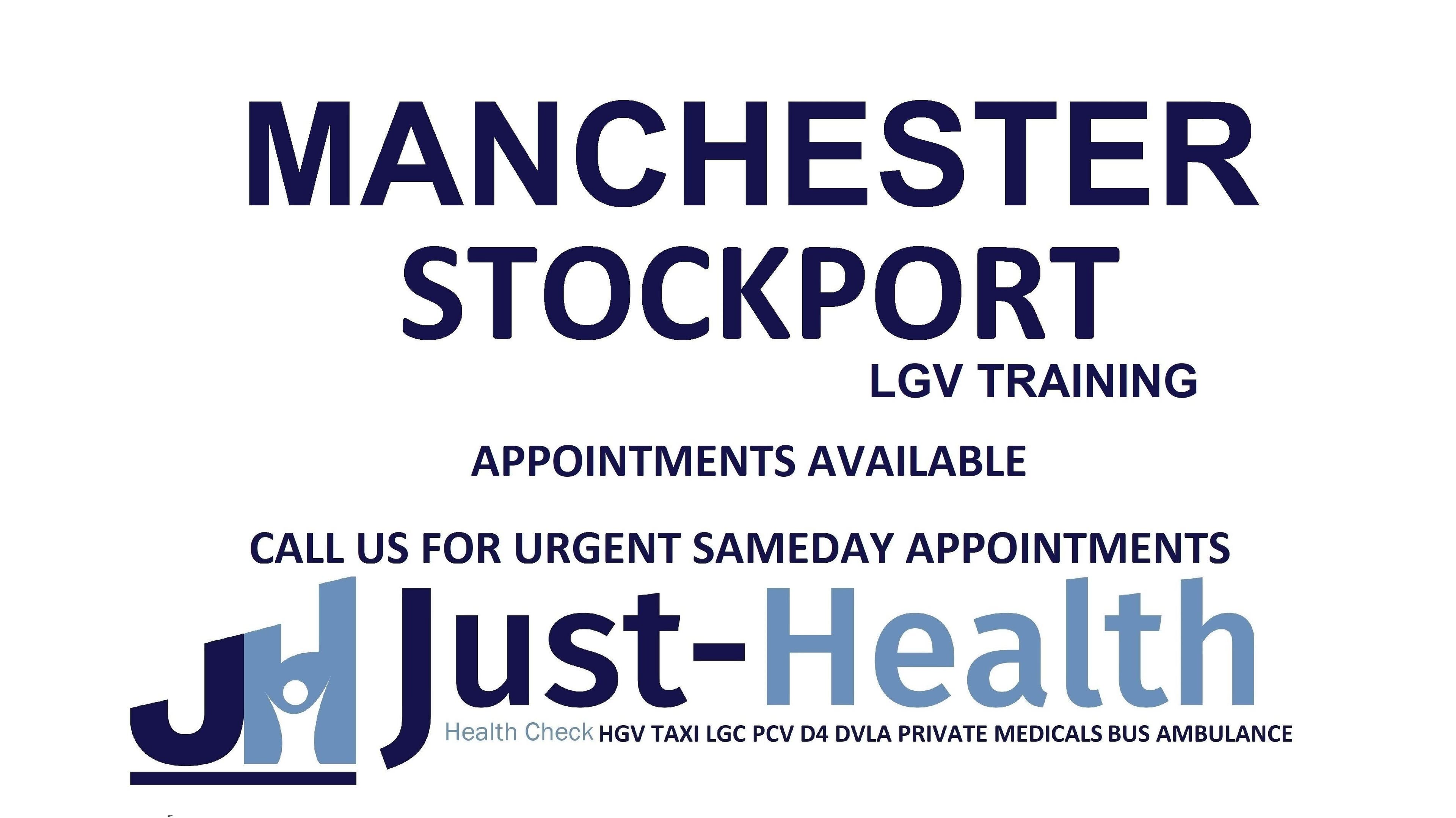 Just Health Stockport Reddish Driver Medicals SK5 7NZ offers LGV training in Manchester (Stockport Reddish), England.