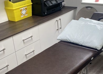 Comfortable treatment bed at Skin by Dhreena & Beauty by Dhreena, Watford, England, GB.