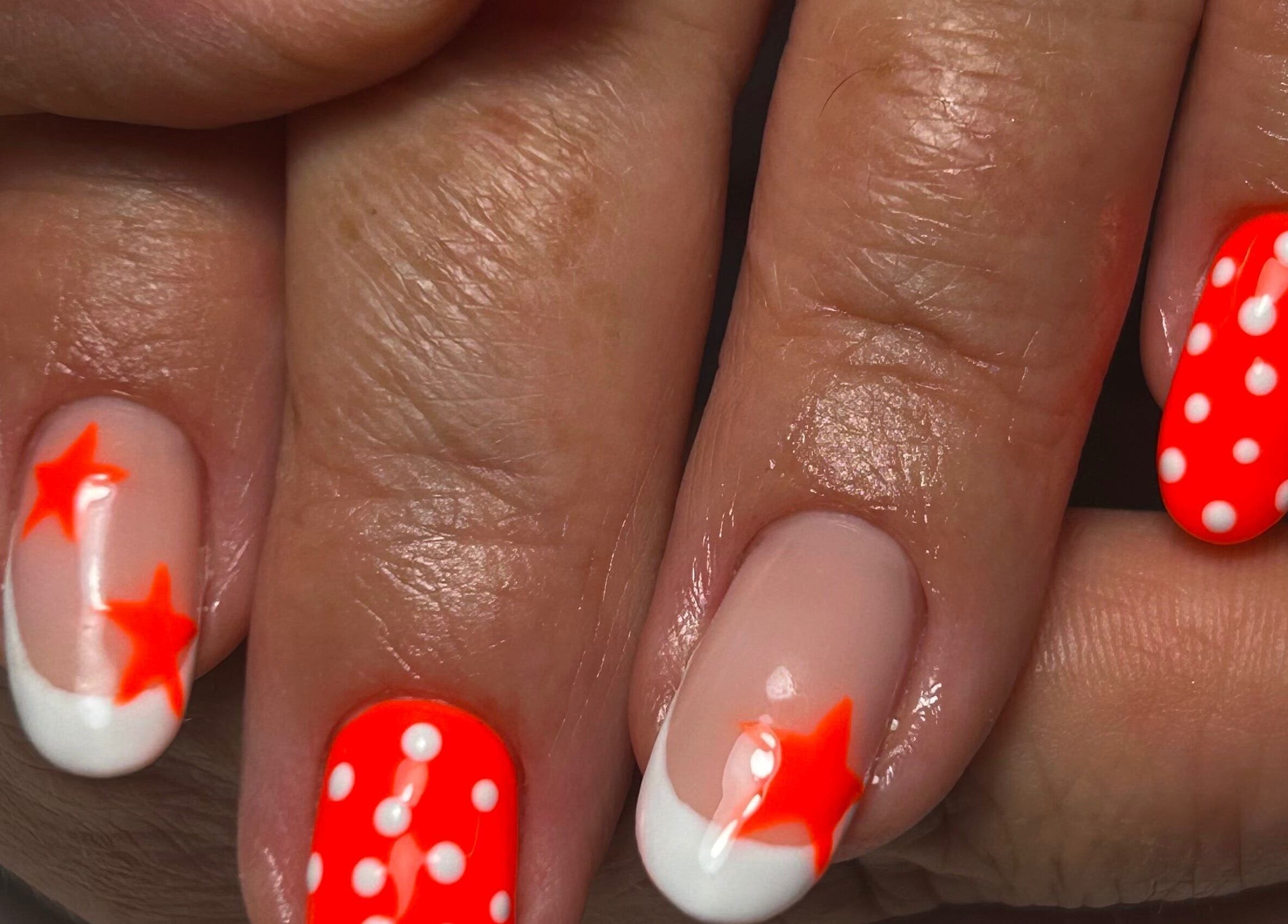 Vibrant star and polka dot nail art by nailsbyaoifemc, Derry, Northern Ireland, GB.