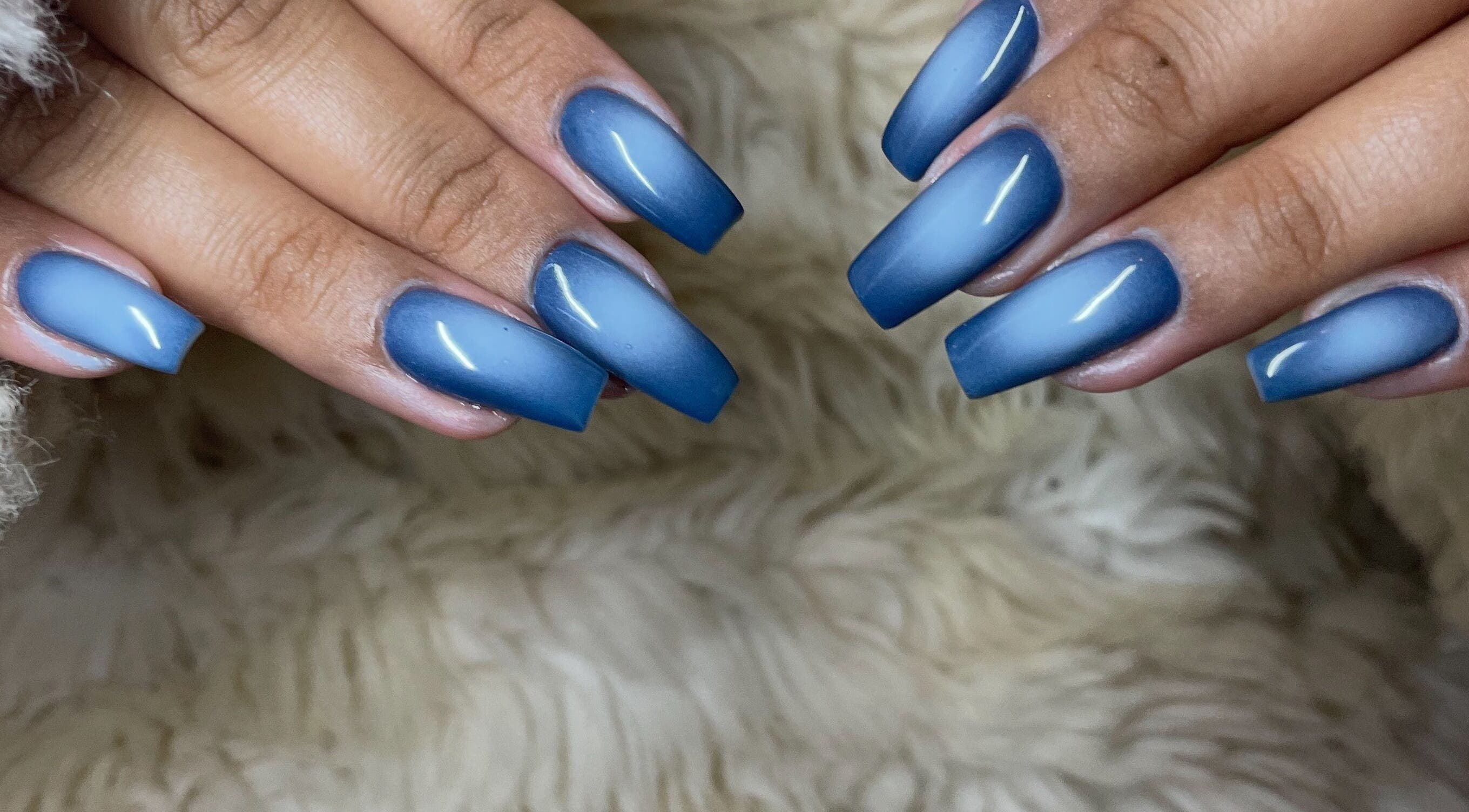 Elegant blue gradient nails at San Vee Beauty Bar, Cape Town, Western Cape, ZA.