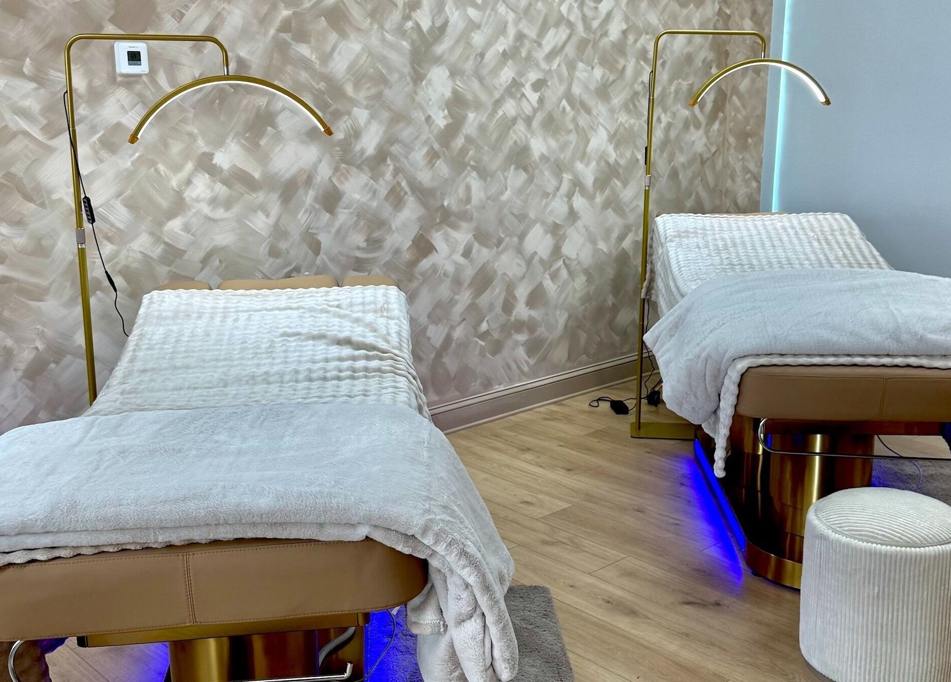Relaxing massage tables in Garden and Bee, Eatontown, New Jersey, US, ready for wellness treatments.